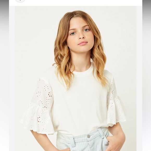 🆕HAYDEN Off White Boho Bohemian Puff Ruffle Lace Sleeve Blouse Short Sleeve Top - Picture 2 of 9